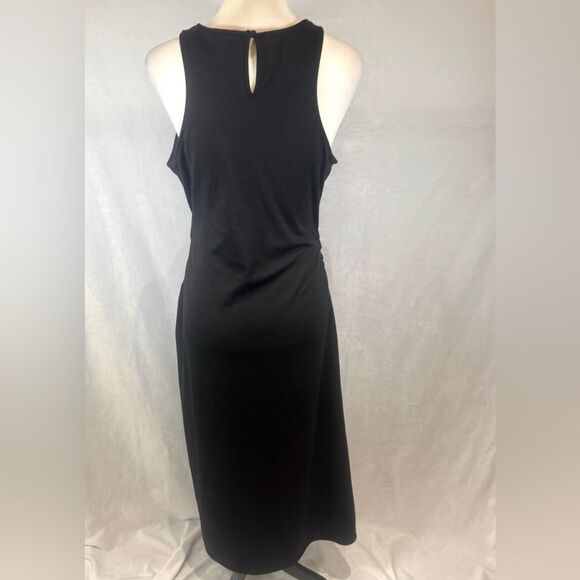 Black sleeveless ruched ponte midi dress size medium - Picture 6 of 9